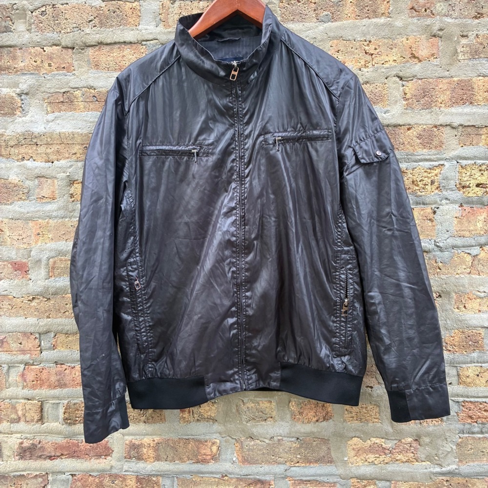 Daniel Hechter Mens Black Lightweight Bomber Jacket Full Zip Mock Neck Size L